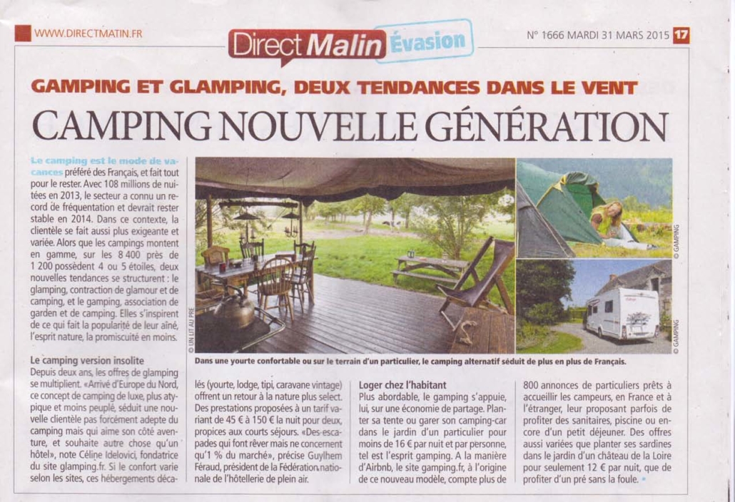 Direct Matin article Glamping
