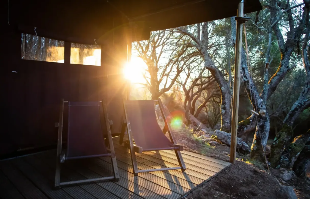 Vue terrasse tente lodge Figari