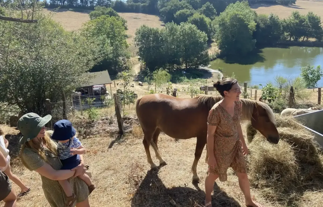 Mamans et enfants avec chevaux